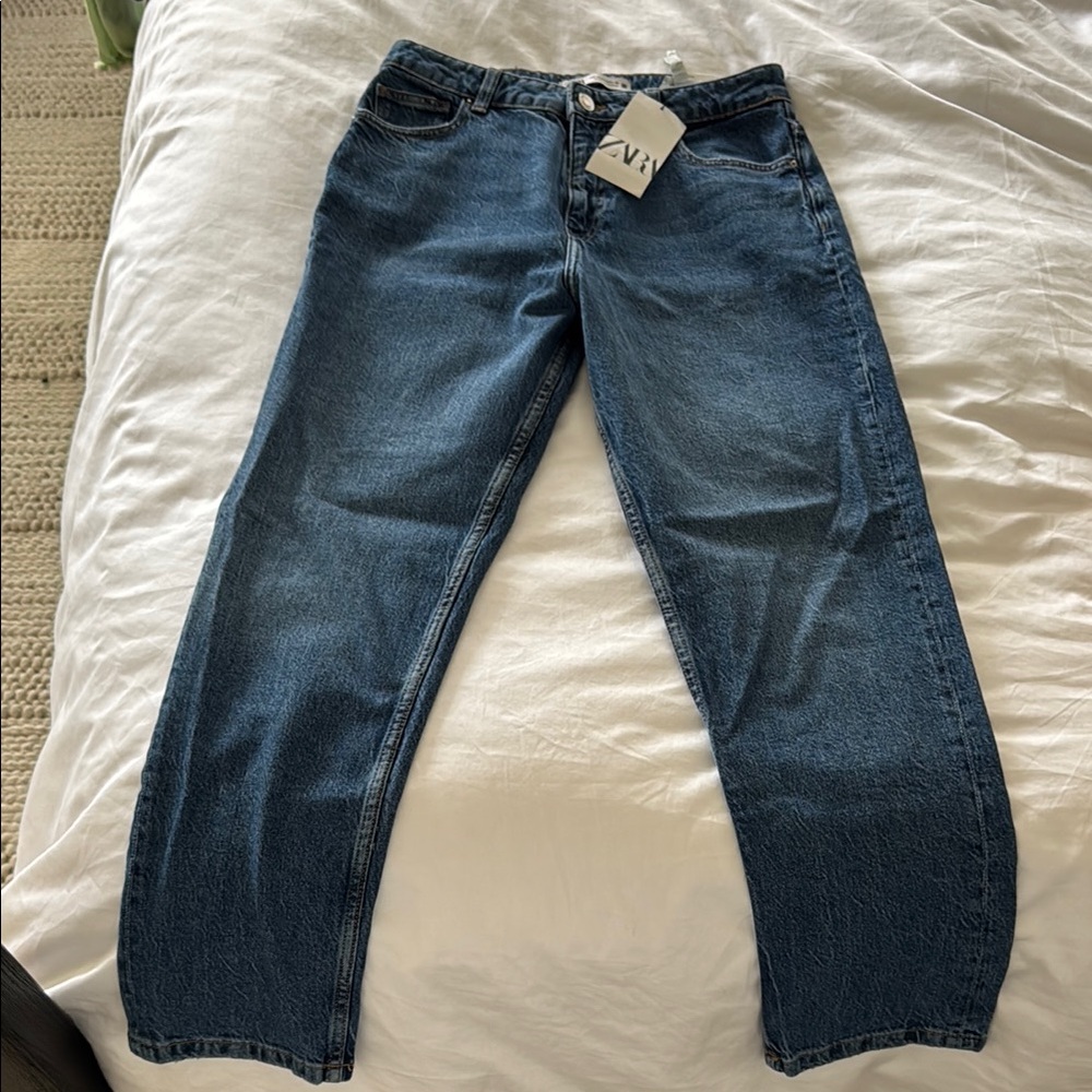 Zara Blue Straight Leg Jeans High-Rise Classic